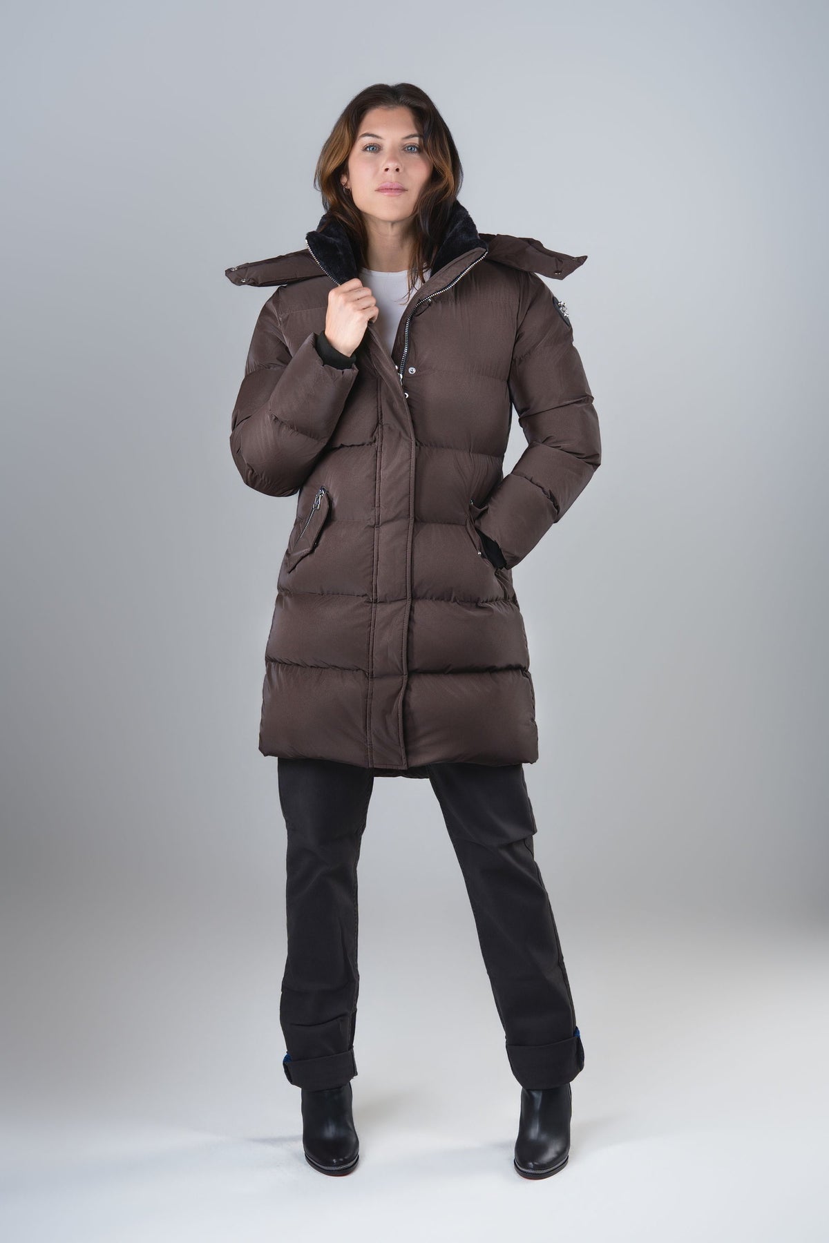 Women's Penguin Long Coat - Mocha Diamond