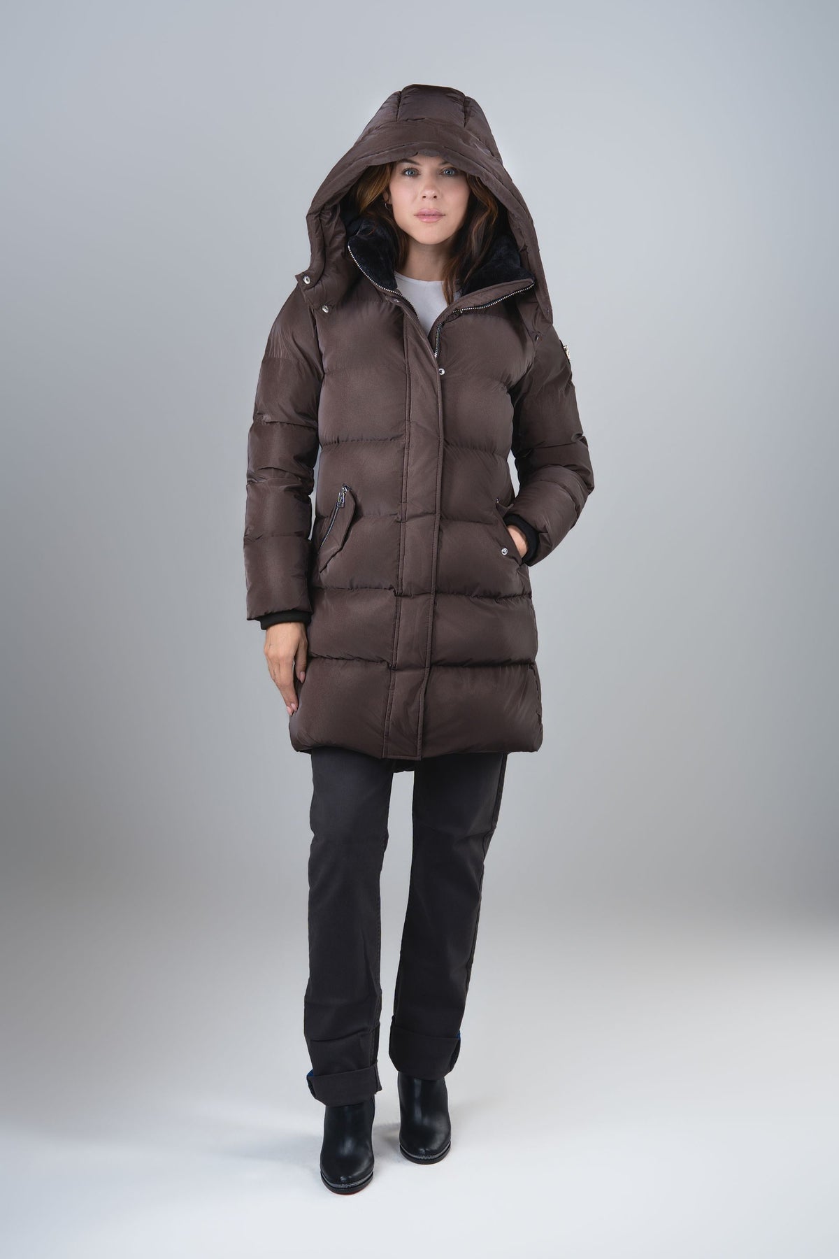 Women's Penguin Long Coat - Mocha Diamond