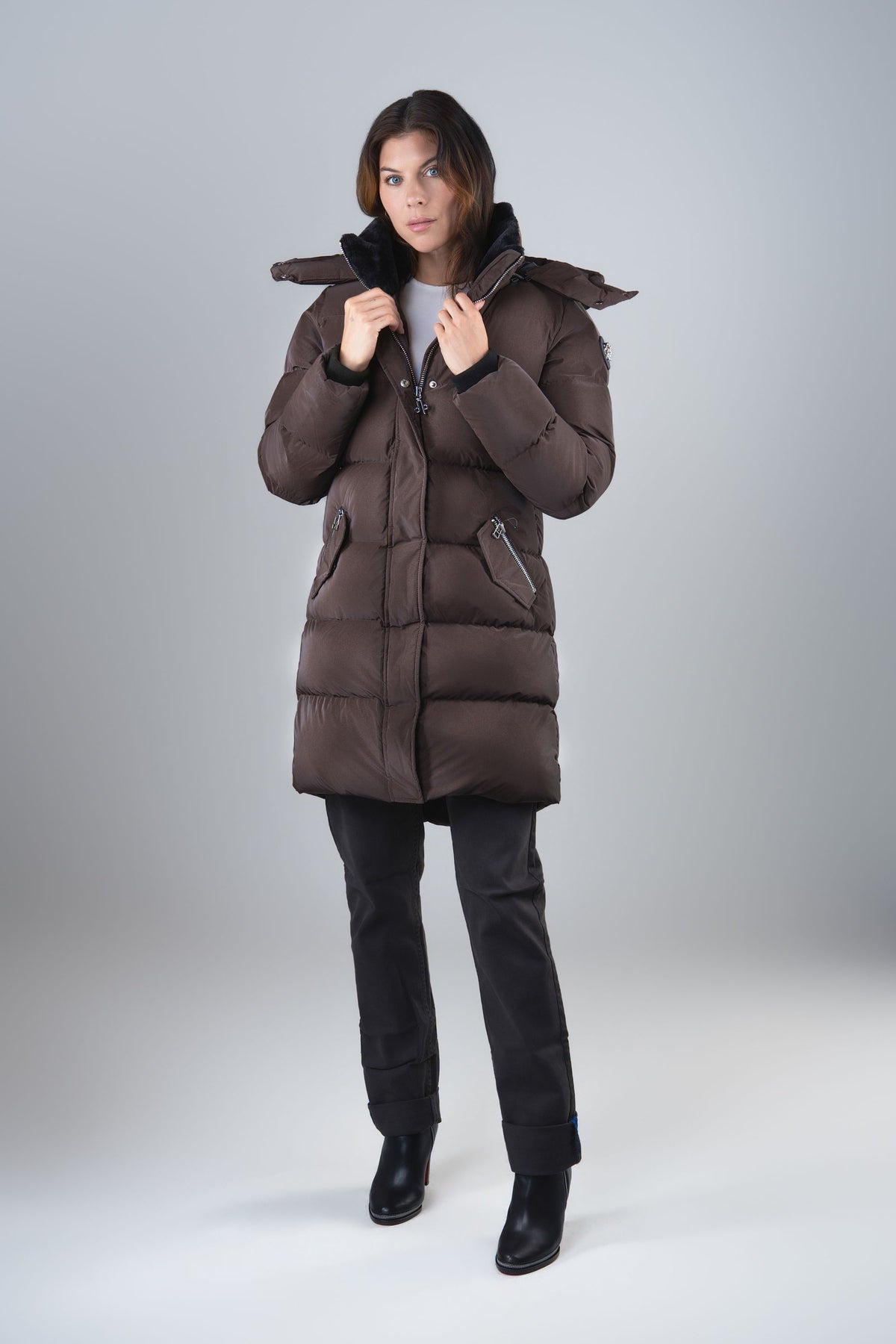 Women's Penguin Long Coat - Mocha Diamond