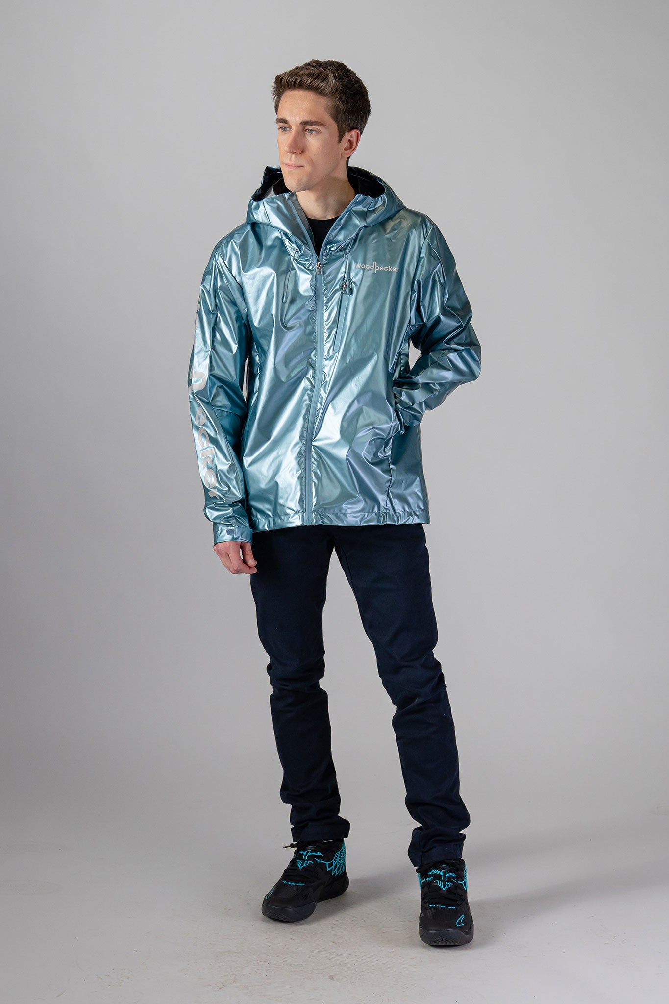 Woodpecker Men's Wind Shell coat. High-end Canadian designer activewear coat for men in "Spearmint" colour. Woodpecker coat designed in Canada. Moose Knuckles, Canada Goose, Mackage, Montcler, Will Poho, Willbird, Nic Bayley