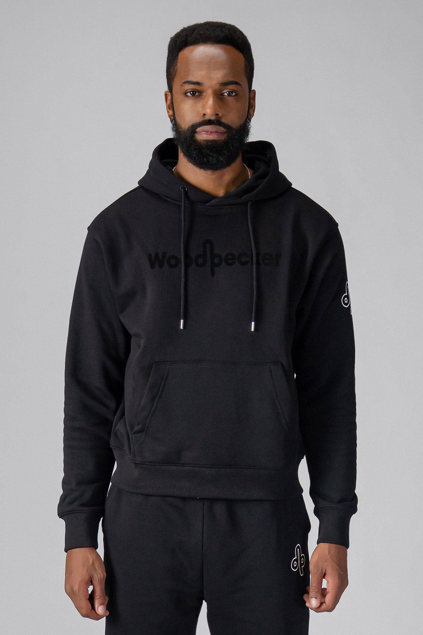 Woodpecker Unisex Cotton Sweatsuit, Black Colour, Woodpecker, Coat, Moose, Knuckles, Canada, Goose, Mackage, Montcler, Will, Poho, Willbird, Nic, Bayley. Super cozy casual for home or activewear.