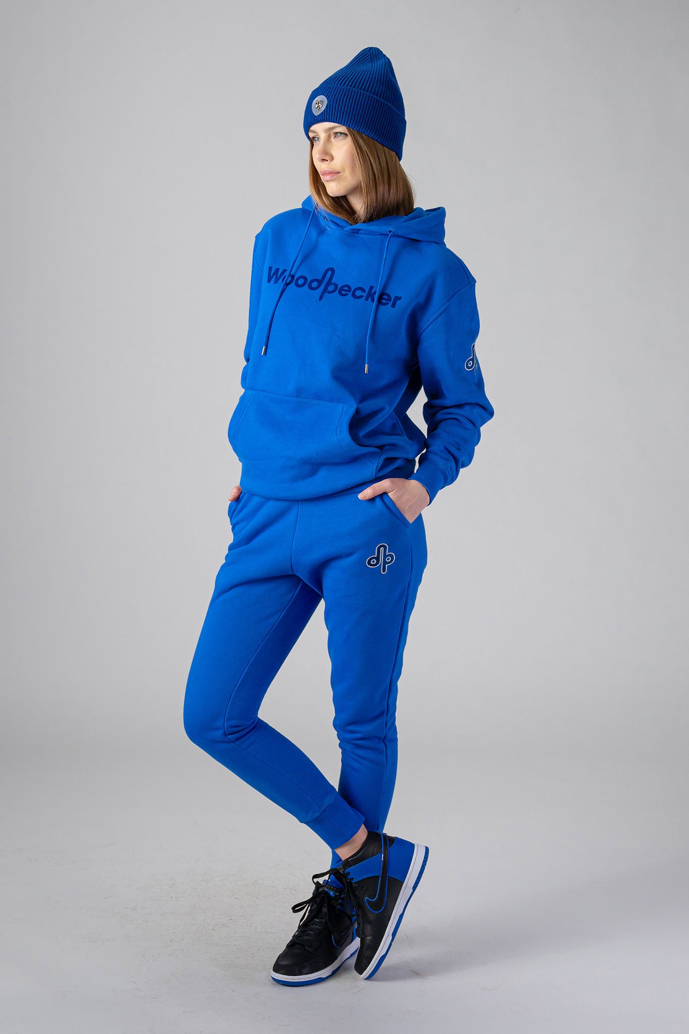 Woodpecker Unisex Cotton Sweatsuit, Cobalt Colour, Woodpecker, Coat, Moose, Knuckles, Canada, Goose, Mackage, Montcler, Will, Poho, Willbird, Nic, Bayley. Super cozy casual for home or activewear.