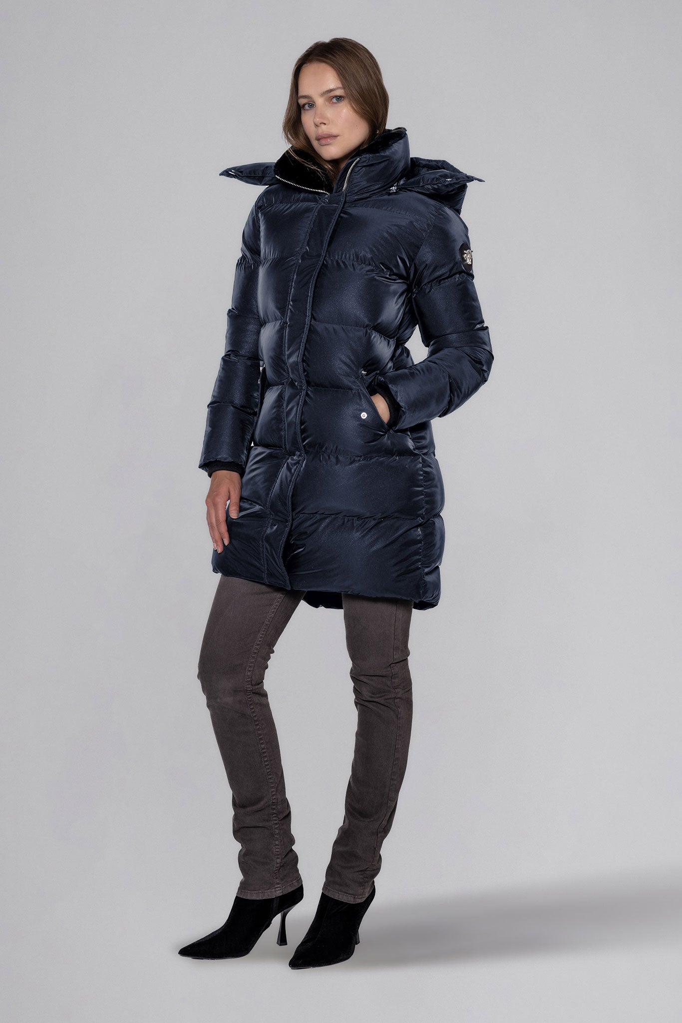 Women's Penguin Long Coat in Blue Diamond Color