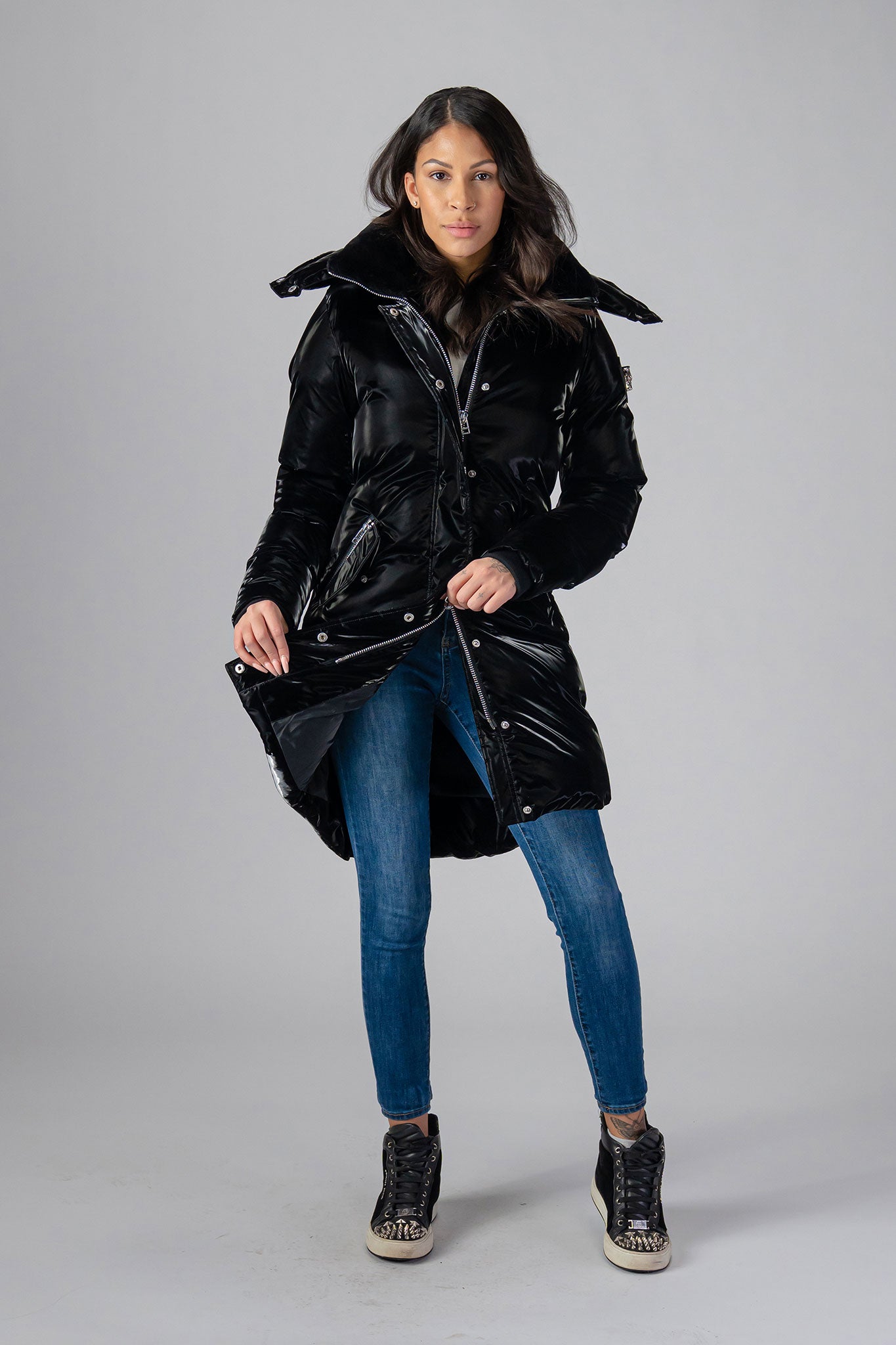 Extra Long Winter Coat Womens in All Wet Black