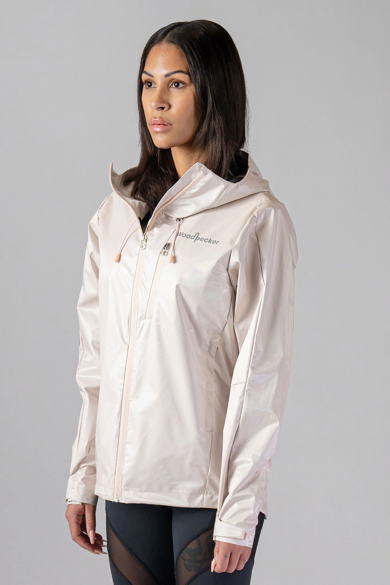 Woodpecker Women's Wind Shell coat. High-end Canadian designer activewear coat for women in "Flamingo" colour. Woodpecker coat designed in Canada. Moose Knuckles, Canada Goose, Mackage, Montcler, Will Poho, Willbird, Nic Bayley.