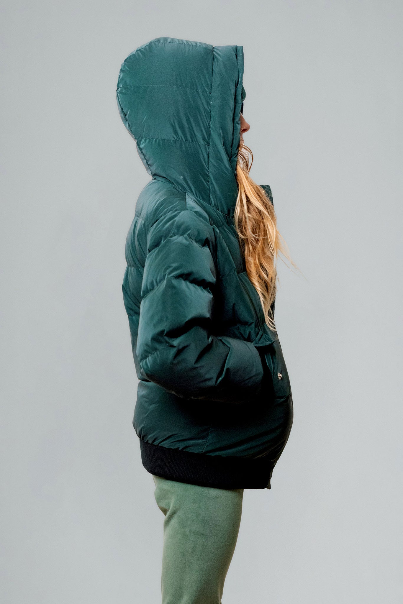 Woodpecker Kids' Chickadee Winter coat. High-end Canadian designer winter coat for Kids in "Green Diamond" colour. Woodpecker cruelty-free winter coat designed in Canada. Kids' heavy weight short length premium designer jacket for winter. Superior quality warm winter coat for kids. Moose Knuckles, Canada Goose, Mackage, Montcler, Will Poho, Willbird, Nic Bayley. Extra warm. Shiny parka. Stylish winter jacket. Designer winter coat.