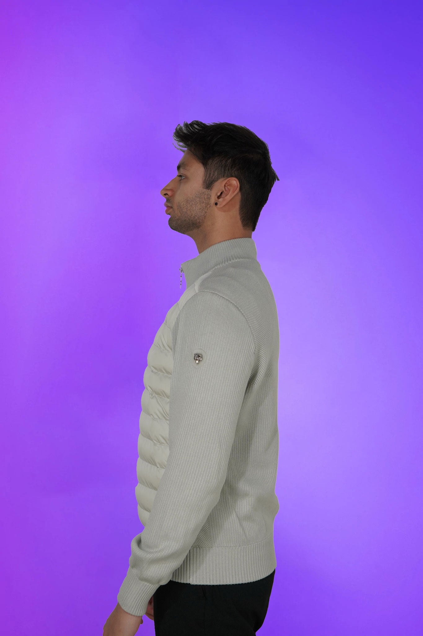 Woodpecker Men's Sweater Vest. High-end Canadian designer sweater vest for men in "Matte Cream" colour. Superior quality warm sweater for men. Moose Knuckles, Canada Goose, Mackage, Montcler, Will Poho, Willbird, Nic Bayley