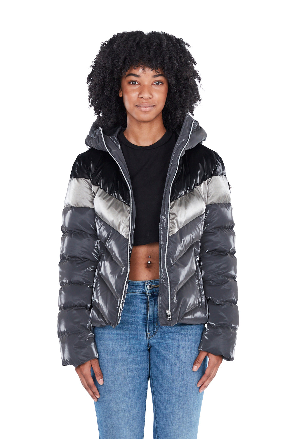 Woodpecker Women's Robin Winter coat. High-end Canadian designer winter coat for women in shiny "Magnum" grey colour. Woodpecker cruelty-free winter coat designed in Canada. Women's medium weight long length premium designer jacket for winter. Superior quality warm winter coat for women. Moose Knuckles, Canada Goose, Mackage, Montcler, Will Poho, Willbird, Nic Bayley. Extra warm. Shiny parka. Stylish winter jacket. Designer winter coat.