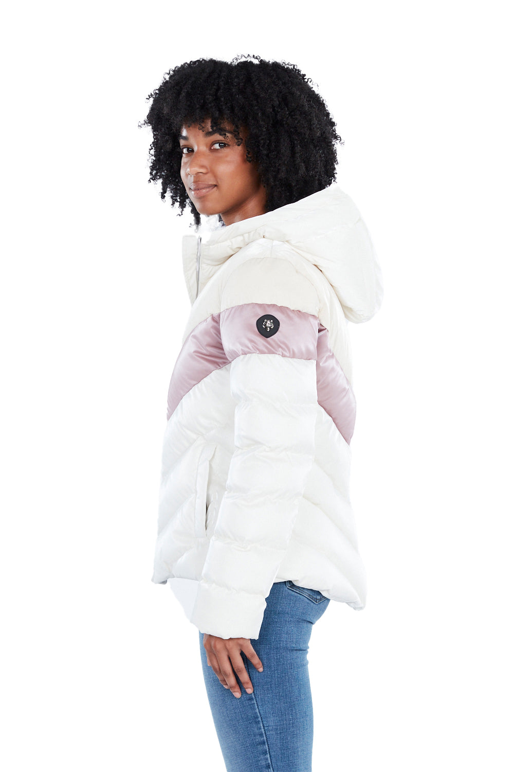 Woodpecker Women's Robin Winter coat. High-end Canadian designer winter coat for women in shiny "Sno Pony Pink" colour. Woodpecker cruelty-free winter coat designed in Canada. Women's medium weight long length premium designer jacket for winter. Superior quality warm winter coat for women. Moose Knuckles, Canada Goose, Mackage, Montcler, Will Poho, Willbird, Nic Bayley. Extra warm. Shiny parka. Stylish winter jacket. Designer winter coat.